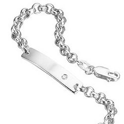 Children's Silver ID Bracelet With Diamond Accent