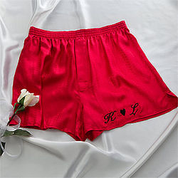 Embroidered Red Silk Boxer Shorts
