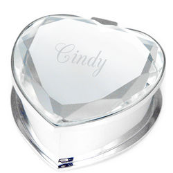 Personalized Silver Crystal Heart Jewelry Box