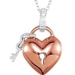 Rose Plated Diamond Heart and Key Necklace