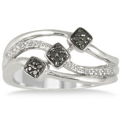 Stunning Black and White Diamond Ring in Sterling Silver