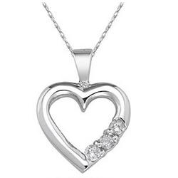Three Stone Diamond Heart Pendant in 14K White Gold