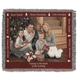 Landscape Merry Christmas Photo Blanket with Red Border