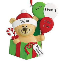 Personalized Baby's First Christmas Primary Color Bear Ornament