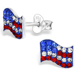 US Flag Cubic Zircona Post Earrings in Sterling Silver