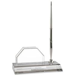 Personalized Crystal Desk Business Card Holder with Pen