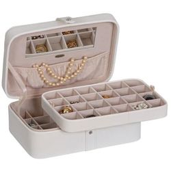 Lila Forty-Eight Section Jewelry Box in Ivory Faux Leather