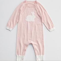 Pink Bunny Cashmere Blend Baby Long Johns