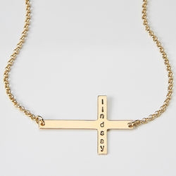 Gold Sideways Cross Personalized Name Necklace
