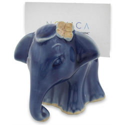 Elephant Girl Celadon Ceramic Business Card Holder