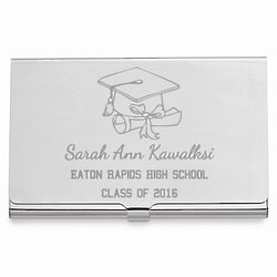 Graduate's Personalized Nickel-Plated Business Card Case
