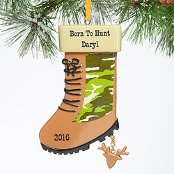 Personalized Camo Hunting Boot Christmas Ornament