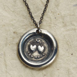 Vintage Wax Seal Double Hearts Forever Pendant