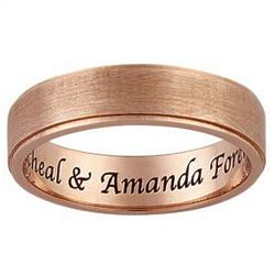 Rose Gold Over Sterling Flat Satin Band with Inside Engraved