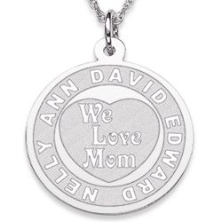 Silvertone We Love Mom Engraved Pendant