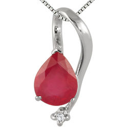 Pear Shaped Ruby and Diamond Pendant in Sterling Silver