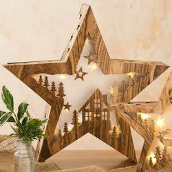Large Wooden Lighted Christmas Table Star Decoration