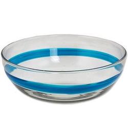 Aquamarine Band Blown Glass Salad Bowl