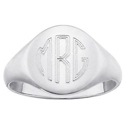 Men's Sterling Silver Petite Round Monogram Signet Ring