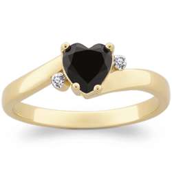 Onyx Heart Ring with Diamond Accent