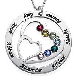 Personalized Heart in Heart Birthstone Necklace for Moms