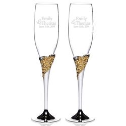 Personalized Marchesa Rose Crystal Gold-Plated Champagne Glasses