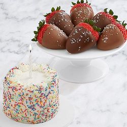 Petite Birthday Cake and Half-Dozen Salted Caramel Strawberries