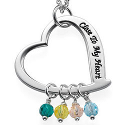 Engraved Heart Necklace with Birthstones