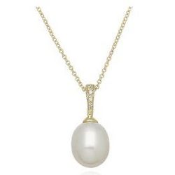 10K Gold Freshwater Cultured Pearl and Diamond Pendant