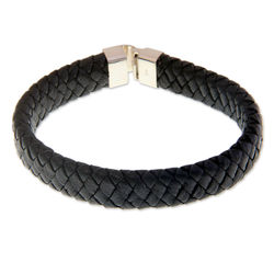 Men's Sterling Silver and Leather Courage Bracelet