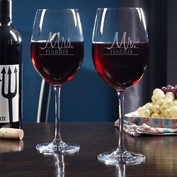 Wedded Bliss Mr & Mrs Personalized Wine Glasses