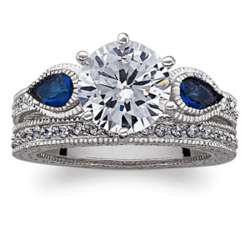 Cubic Zirconia Solitaire and Created Blue Spinel Wedding Ring
