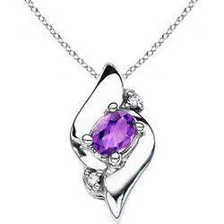 3-Stone Amethyst and Diamond Pendant Silver Necklace