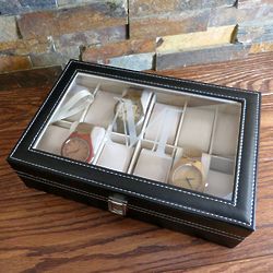 12 Section Watch Box with Personalized Glass Lid