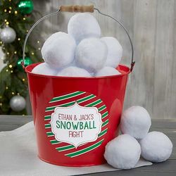 Indoor Snowball Fight Personalized Red Metal Bucket