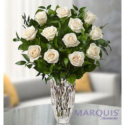 White Roses for Sympathy in Crystal Vase