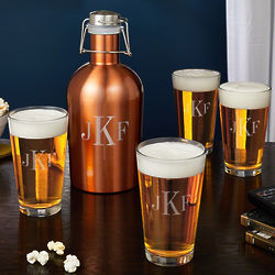 Classic Pint Glasses and Growler with Personalized Monogram