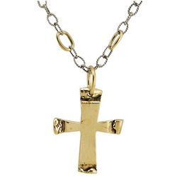 Brass Cross Charm on Twisted Link Silver Chain