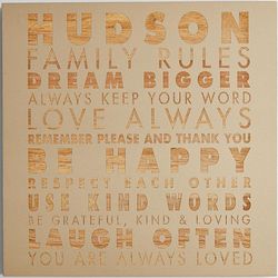 Personalized Family Rules Wooden Gold Wall Art