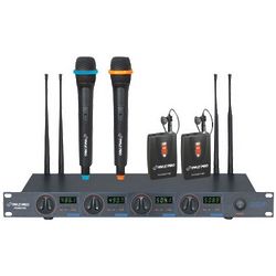 UHF 4 Channel Wireless Mics With 2 Handheld and 2 Levalier