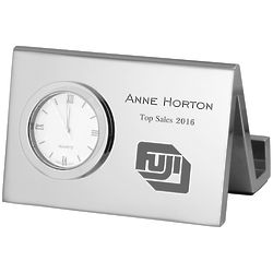 Corporate Engraved Desk Business Card Display with Clock