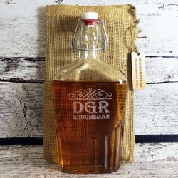 Personalized Antique Glass Flask with Burlap Gift Sack