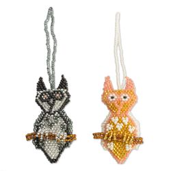 2 Owl Amigos Glass Beaded Ornaments