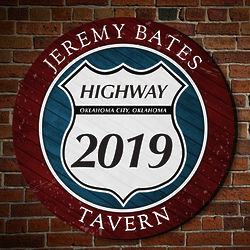 Highway Tavern Personalized Round Wood Sign