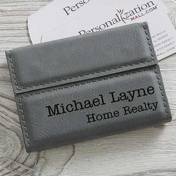 Personalized Business Card Case in Charcoal Leatherette