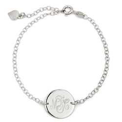 Personalized Silver Disc Bracelet with Engraved Monogram