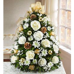 Large Glistening Gold Holiday Flower Tree