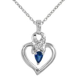 Sapphire and Diamond Heart Pendant In 14K White Gold