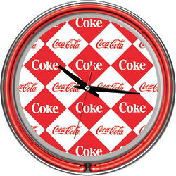 Coca-Cola Neon Clock in Checkerboard Design