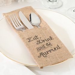 Eat, Drink and Be Married Burlap Silverware Holder